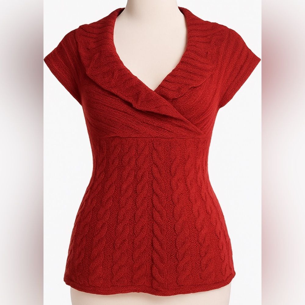 Vintage Oxblood Wool Alpaca Silk Knit Babydoll Sweater Top S Vamp Romantic Y2K
